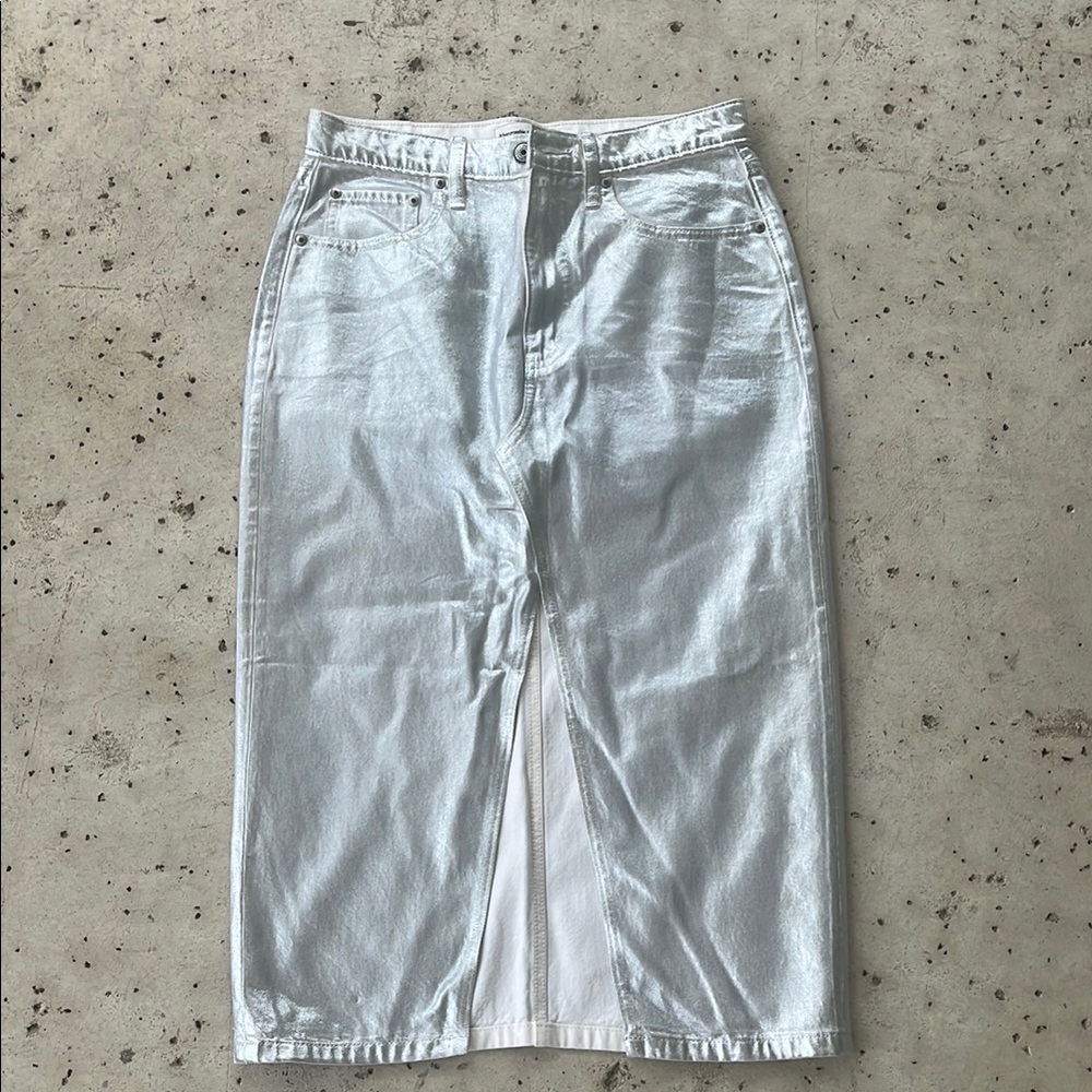 Abercrombie & Fitch Shimmering Silver Midi Skirt
